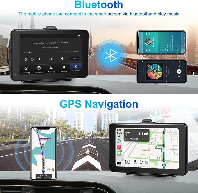 Portable Car Stereo Wireless Apple Carplay Android Auto, 7 Inch IPS Touchscreen Car Radio in Dash Navigation Unit Player with BT, FM Transmitter, Voice Control, AUX, TF